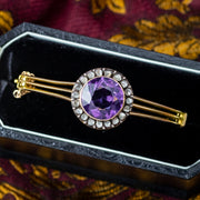 Antique Victorian Amethyst Diamond Bangle 15ct Gold
