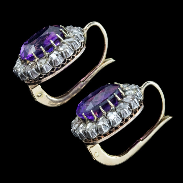 Antique Victorian Amethyst Diamond Cluster Earrings 18ct Gold