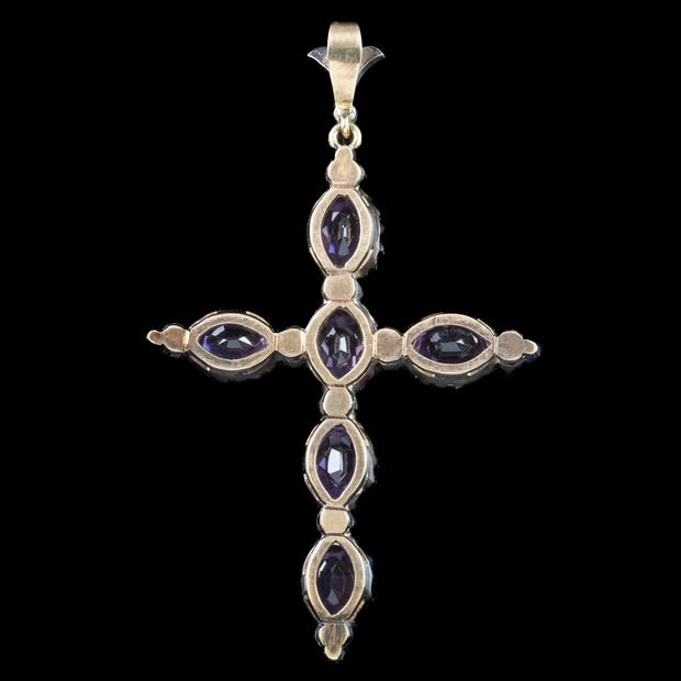 Antique Victorian Amethyst Diamond Cross Pendant 13.8ct Of Amethyst