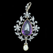 Antique Victorian Amethyst Diamond Pearl Pendant Silver 18ct Gold