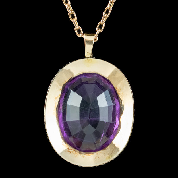 Antique Victorian Amethyst Diamond Pendant Necklace 35ct Amethyst