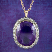 Antique Victorian Amethyst Diamond Pendant Necklace 35ct Amethyst