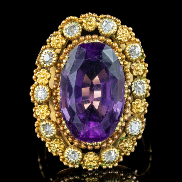 Antique Victorian Amethyst Diamond Ring 7.2ct Amethyst