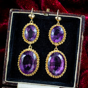 Antique Victorian Amethyst Drop Earrings 18ct Gold