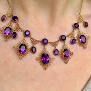 Antique Victorian Amethyst Dropper Necklace 18ct Gold 32ct Of Amethyst