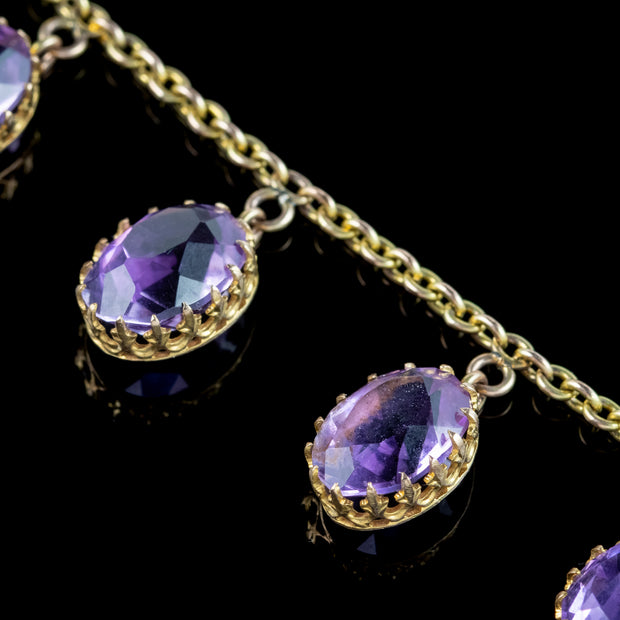 Antique Victorian Amethyst Dropper Necklace 15ct Gold 