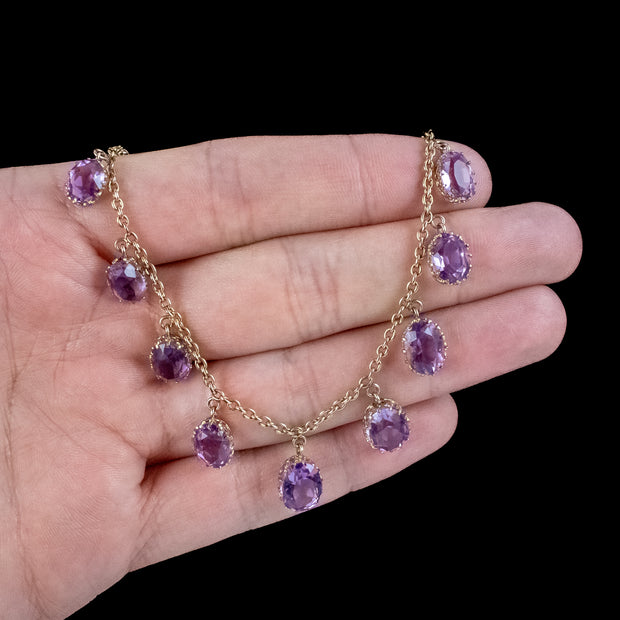 Antique Victorian Amethyst Dropper Necklace 15ct Gold 