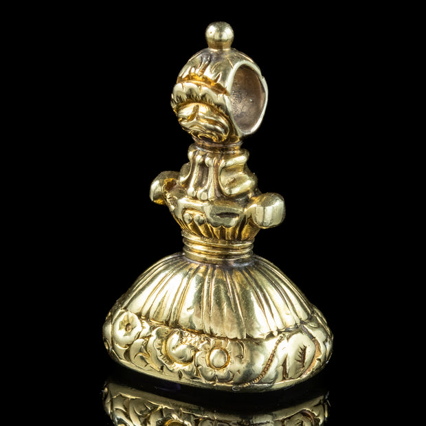 Antique Victorian Amethyst Intaglio Fob Pendant 18ct Gold