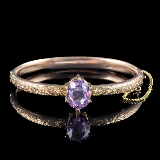 Antique Victorian Amethyst Ivy Bangle 9ct Gold 6ct Stone