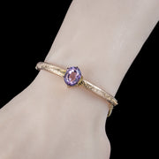 Antique Victorian Amethyst Ivy Bangle 9ct Gold 6ct Stone
