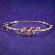 Antique Victorian Amethyst Pearl Bangle 9ct Gold 