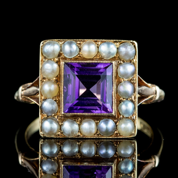 Antique Victorian Amethyst Pearl Cluster Ring 1.8ct Amethyst