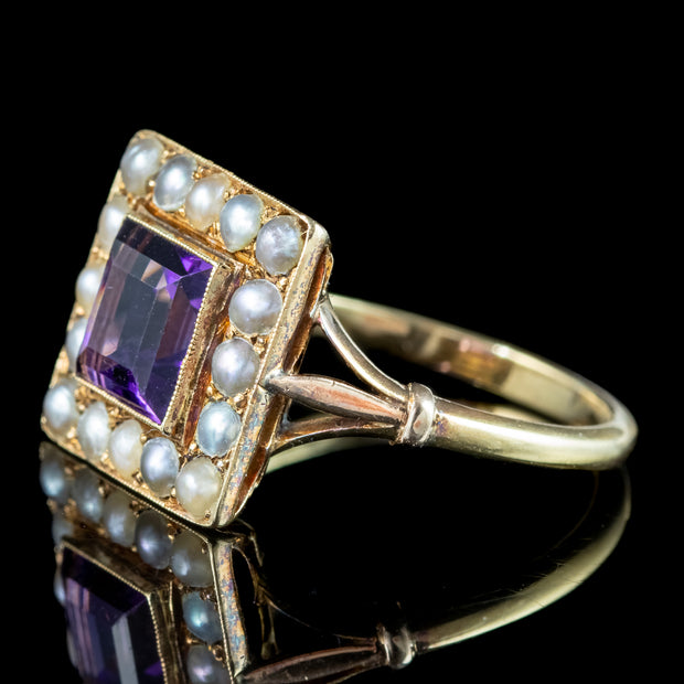 Antique Victorian Amethyst Pearl Cluster Ring 1.8ct Amethyst