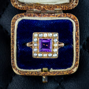 Antique Victorian Amethyst Pearl Cluster Ring 1.8ct Amethyst