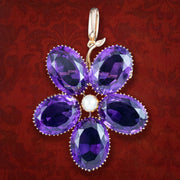 Antique Victorian Amethyst Pearl Leaf Pendant 15ct Gold