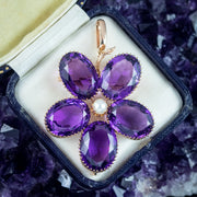 Antique Victorian Amethyst Pearl Leaf Pendant 15ct Gold