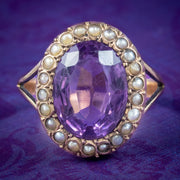 Antique Victorian Amethyst Pearl Ring 6ct Amethyst