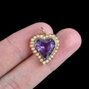 Antique Victorian Amethyst Pearl Witches Heart Pendant 15ct Gold