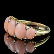 Antique Victorian Angel Skin Coral Diamond Five Stone Ring