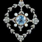 Antique Victorian Floral Aquamarine Diamond Pearl Pendant Brooch