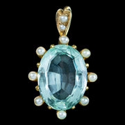 Antique Victorian Aquamarine Pearl Pendant 15ct Gold 8ct Aqua