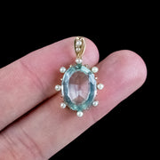 Antique Victorian Aquamarine Pearl Pendant 15ct Gold 8ct Aqua