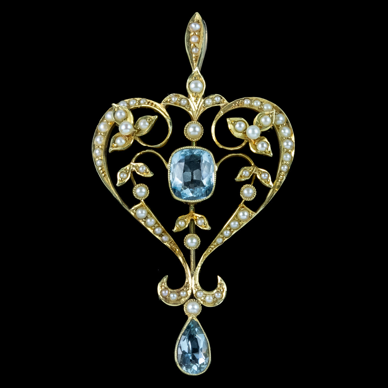 Pendentif Victorien En Argent 830 Avec Aigue-marine Naturelle 14.00 Ct - Antique