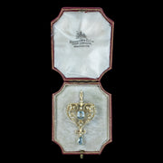 Antique Victorian Aquamarine Pearl Pendant 15ct Gold With Box