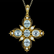 Antique Victorian Aquamarine Pearl Pendant Necklace 7.8ct Aquamarine