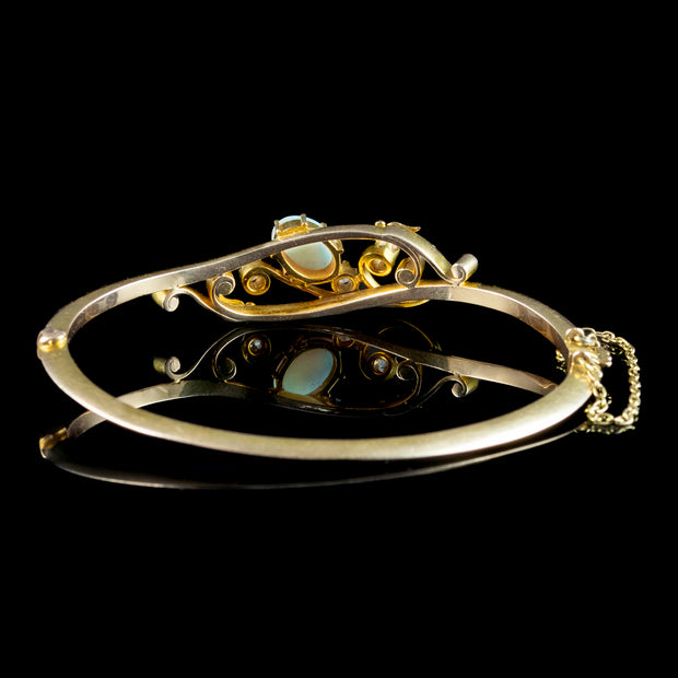 Antique Victorian Art Nouveau Opal Diamond Bangle 15ct Gold