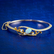 Antique Victorian Art Nouveau Opal Diamond Bangle 15ct Gold