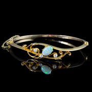 Antique Victorian Art Nouveau Opal Diamond Bangle 15ct Gold