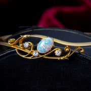 Antique Victorian Art Nouveau Opal Diamond Bangle 15ct Gold