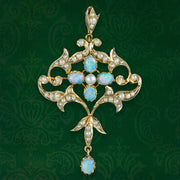 Antique Victorian Art Nouveau Opal Pearl Pendant 9ct Gold 