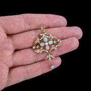 Antique Victorian Art Nouveau Opal Pearl Pendant 9ct Gold 