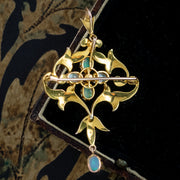 Antique Victorian Art Nouveau Opal Pearl Pendant 9ct Gold 