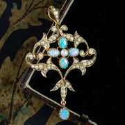 Antique Victorian Art Nouveau Opal Pearl Pendant 9ct Gold 