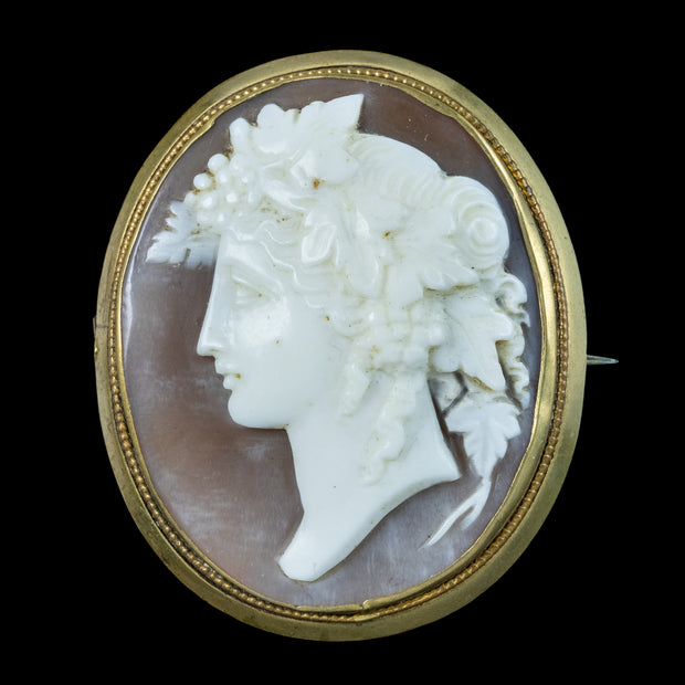 Antique Victorian Bacchante Cameo Brooch Pinchbeck Frame