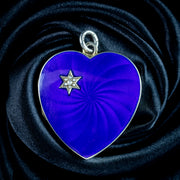 Antique Victorian Blue Guilloche Enamel Heart Locket Pearl Star