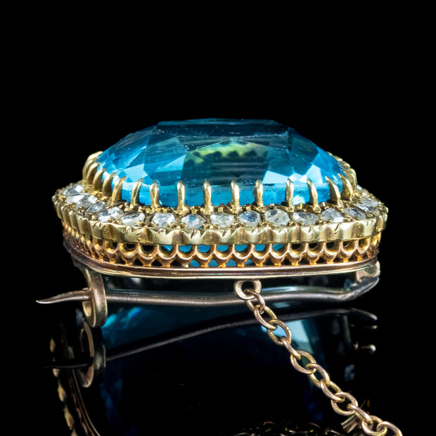 Antique Victorian Blue Paste Diamond Brooch 15ct Gold