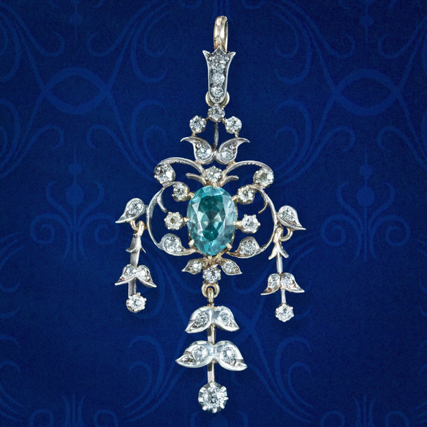 Antique Victorian Blue Zircon Diamond Pendant