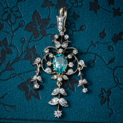 Antique Victorian Blue Zircon Diamond Pendant