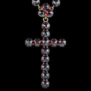 Antique Victorian Bohemian Garnet Cross Necklace 18ct Gold With Box