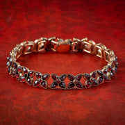 Antique Victorian Bohemian Garnet Flower Bracelet 