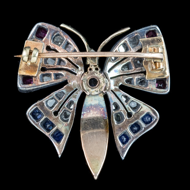 Antique Victorian Butterfly Brooch Diamond Pearl Ruby Sapphire