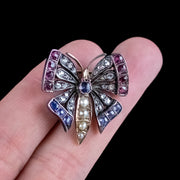 Antique Victorian Butterfly Brooch Diamond Pearl Ruby Sapphire