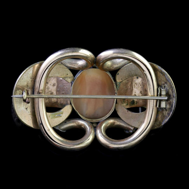 Antique Victorian Cameo Brooch Pinchbeck Gold Gilt