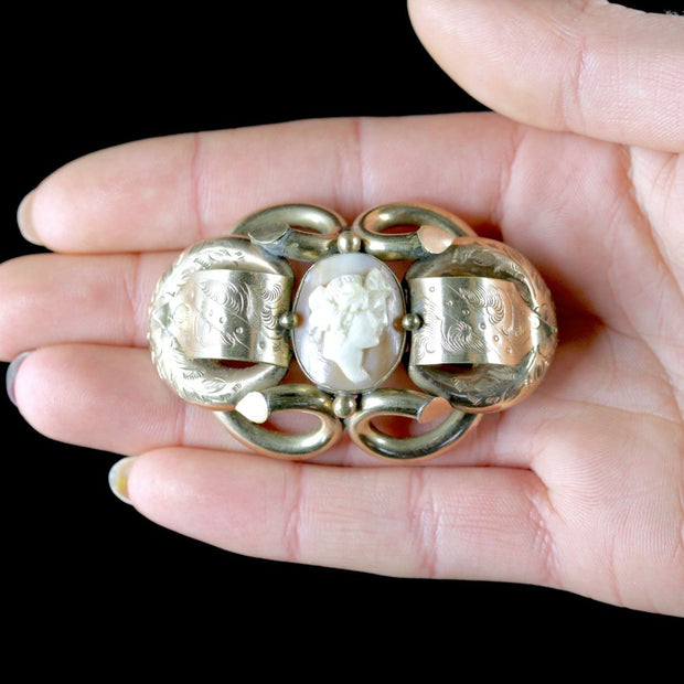 Antique Victorian Cameo Brooch Pinchbeck Gold Gilt