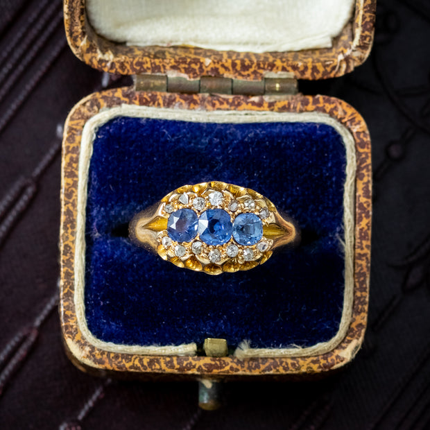 Antique Victorian Ceylon Sapphire Diamond Cluster Ring Dated 1900