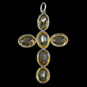 Antique Victorian Citrine Cross Pendant Silver 